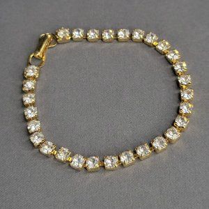 Gold Tone Prong Set Crystal Fashion Tennis Bracelet USA Made 7 in Vintage